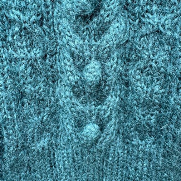 Lizwear Vintage 80s 90s Hand-Knitted Teal Wool Blend Cable‎ Knit Crop Sweater SP - Picture 5 of 11